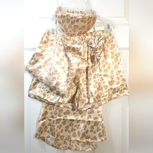 NWT ALDO Satin Leopard Print Sleep 5 Pieces Set Size S Camisole Shorts Eye Mask